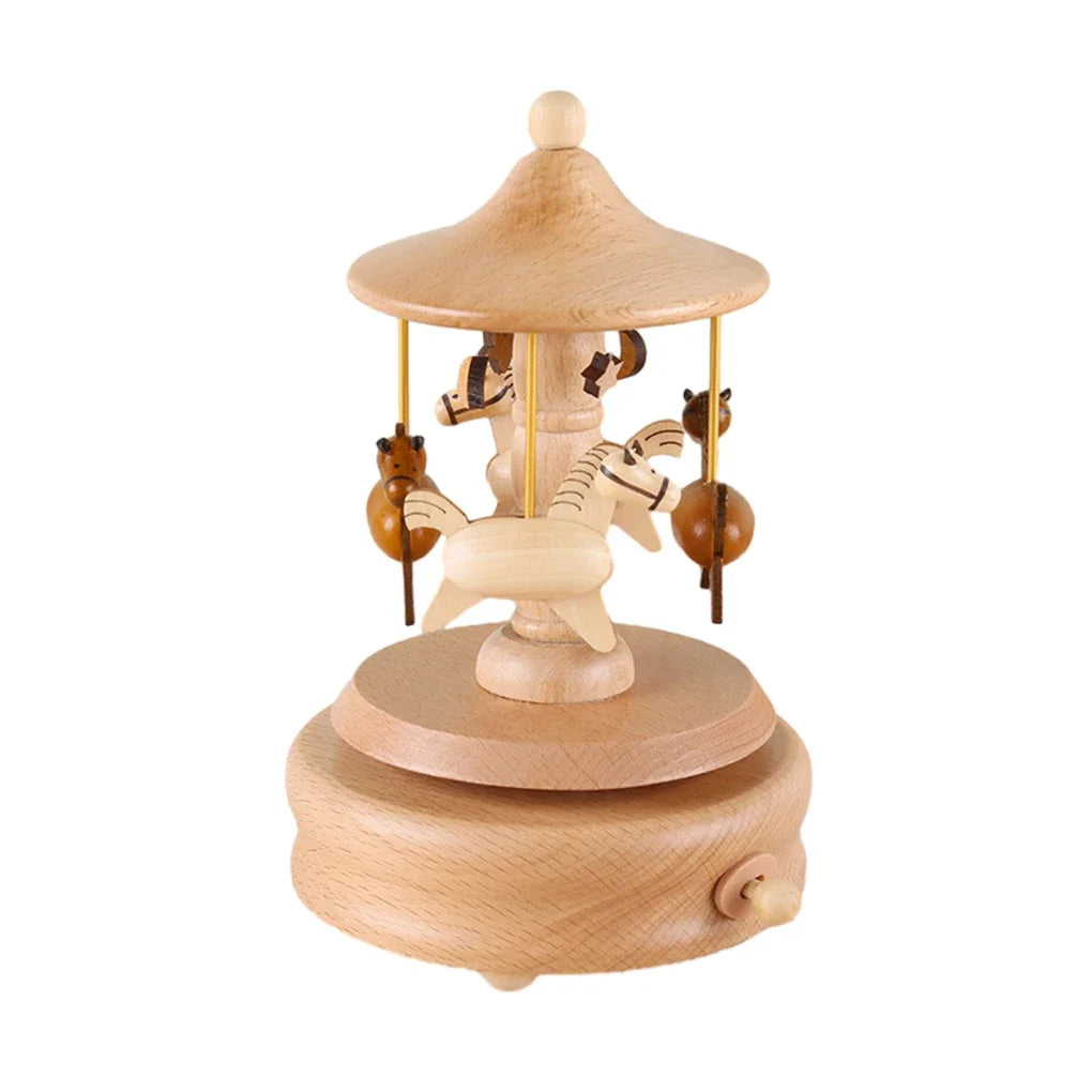 Wooden Carousel Music Box Hand Crank Musical Ornament