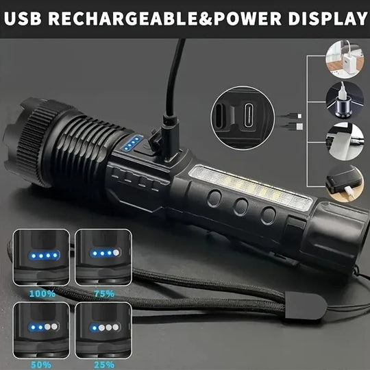 20W Rechargeable LED Tactical Flashlight with Zoom