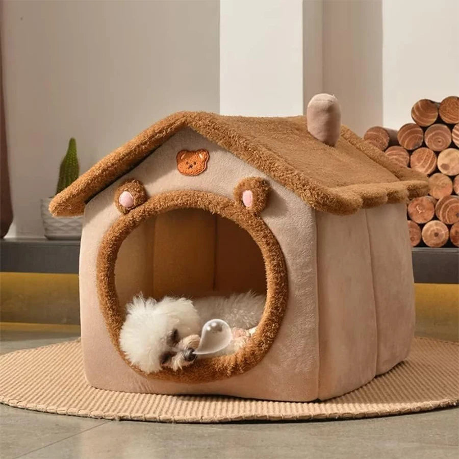 Foldable Washable Plush Pet House Bed for Cats &amp; Small Dogs