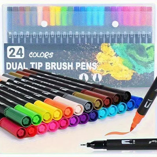 24-Color Dual Tip Brush Pen Art Marker Set