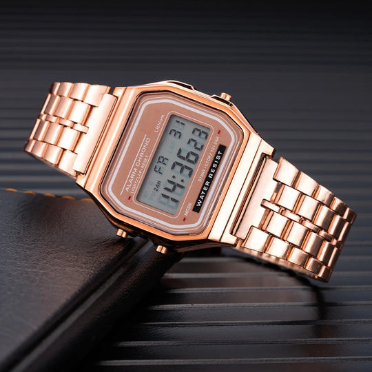 Vintage Digital LED Watch with Stainless Steel Bracelet