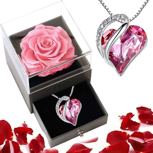 Eternal Rose Heart Necklace Gift Box Set