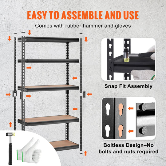 Heavy Duty 5-Tier Metal Storage Shelf 30x12x60 Black