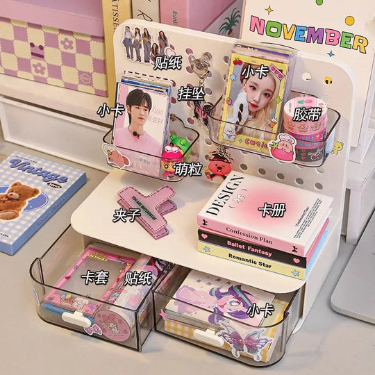 Desktop Pegboard Storage Organizer with Drawers