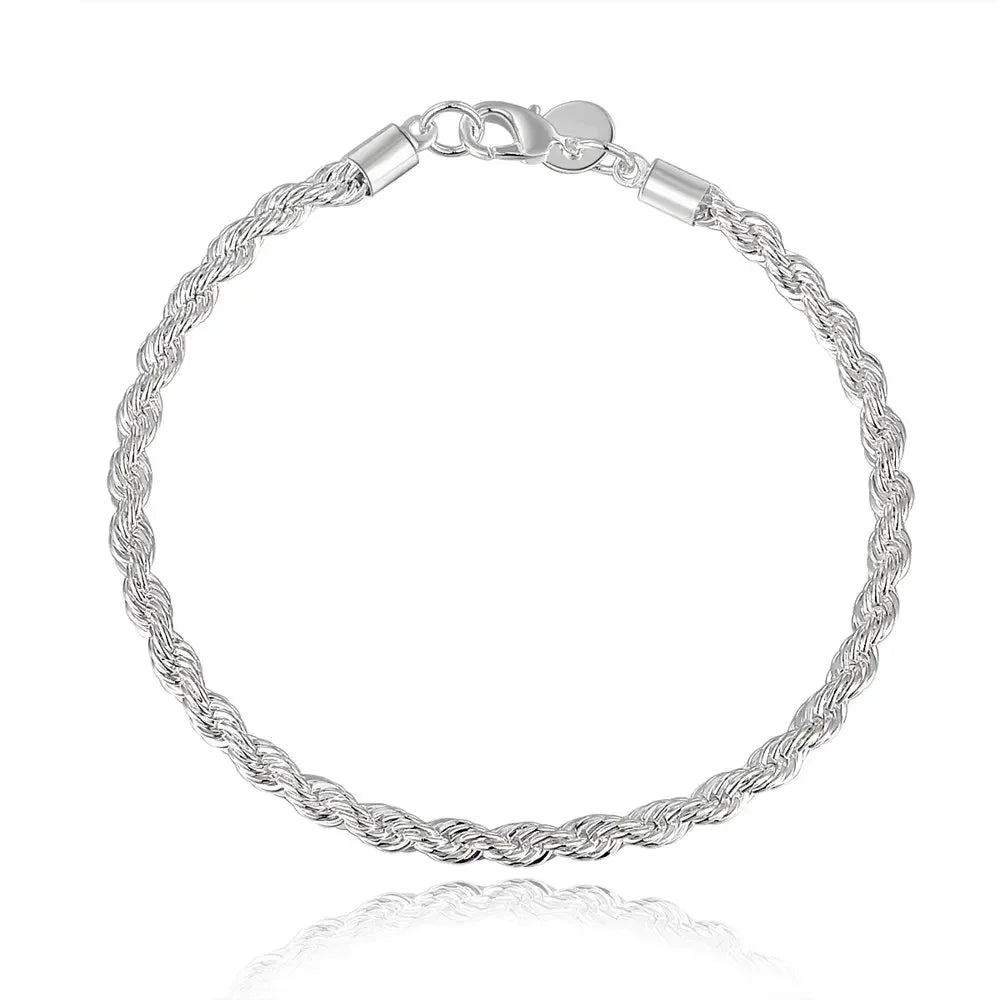 925 Sterling Silver Rope Chain Necklace &amp; Bracelet Set