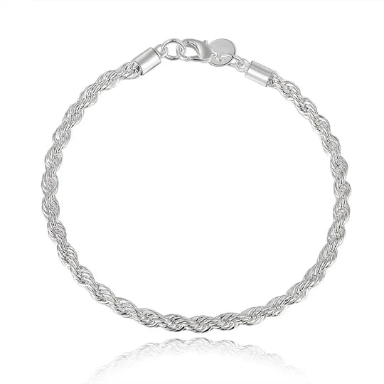 925 Sterling Silver Rope Chain Necklace &amp; Bracelet Set