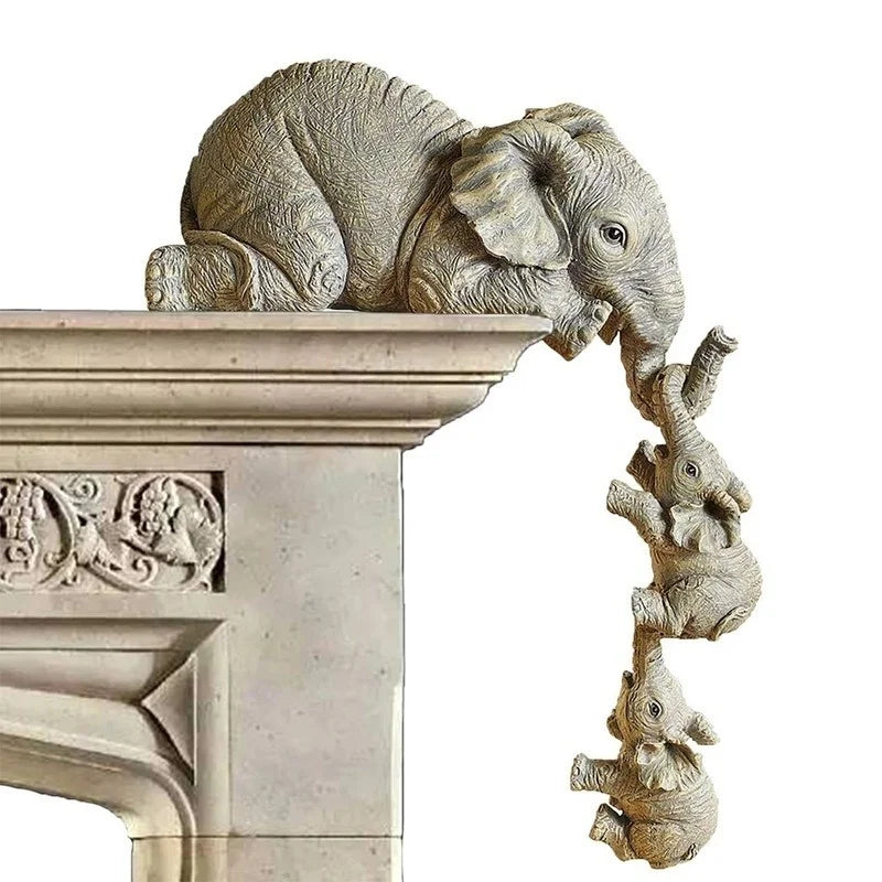 3-Piece Resin Elephant Family Shelf Figurine Set