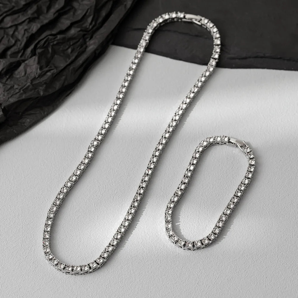 5MM Rhinestone Tennis Chain Necklace – Silver Link Chain