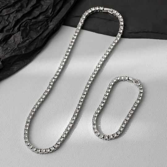 5MM Rhinestone Tennis Chain Necklace – Silver Link Chain