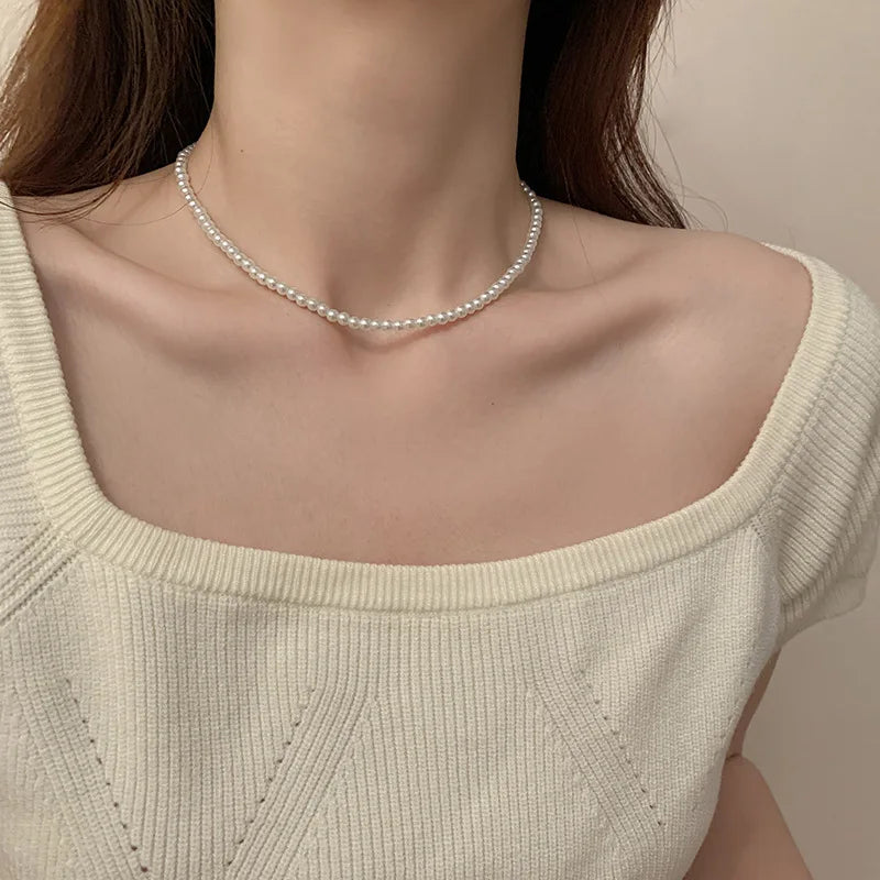 Classic White Simulated Pearl Choker Necklace