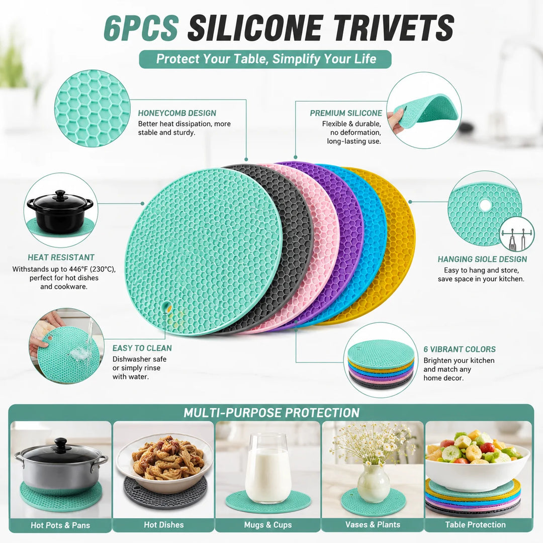 6-Pack Silicone Honeycomb Heat Resistant Trivets