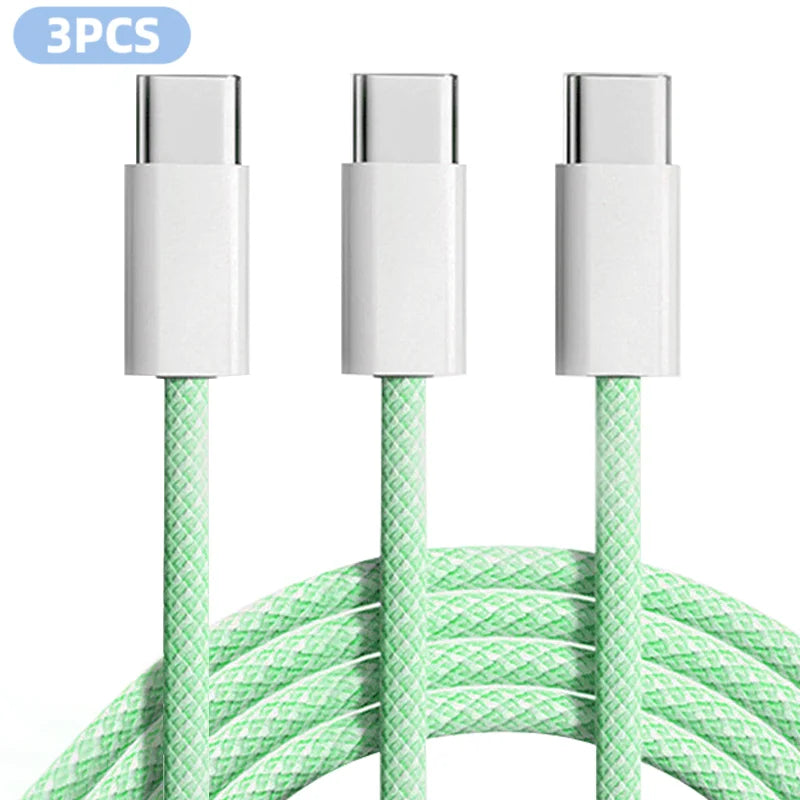 3-Pack 60W Braided USB-C to USB-C Cables
