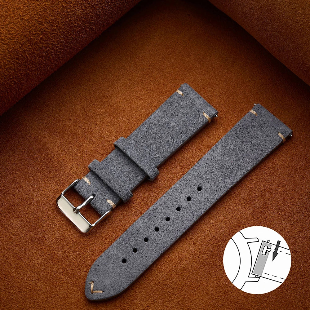 Quick Release Suede Leather Watch Band for Traditional Watches