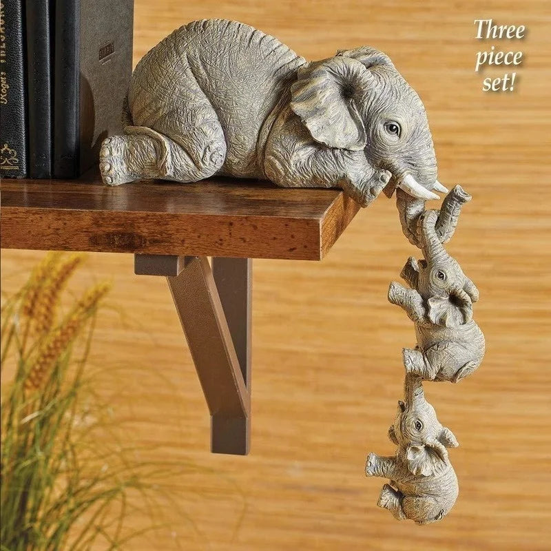 3-Piece Resin Elephant Family Shelf Figurine Set