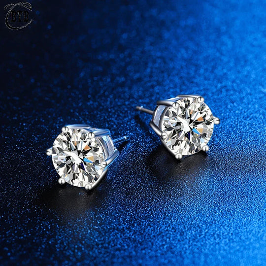 925 Sterling Silver Moissanite Stud Earrings with GRA Certificate
