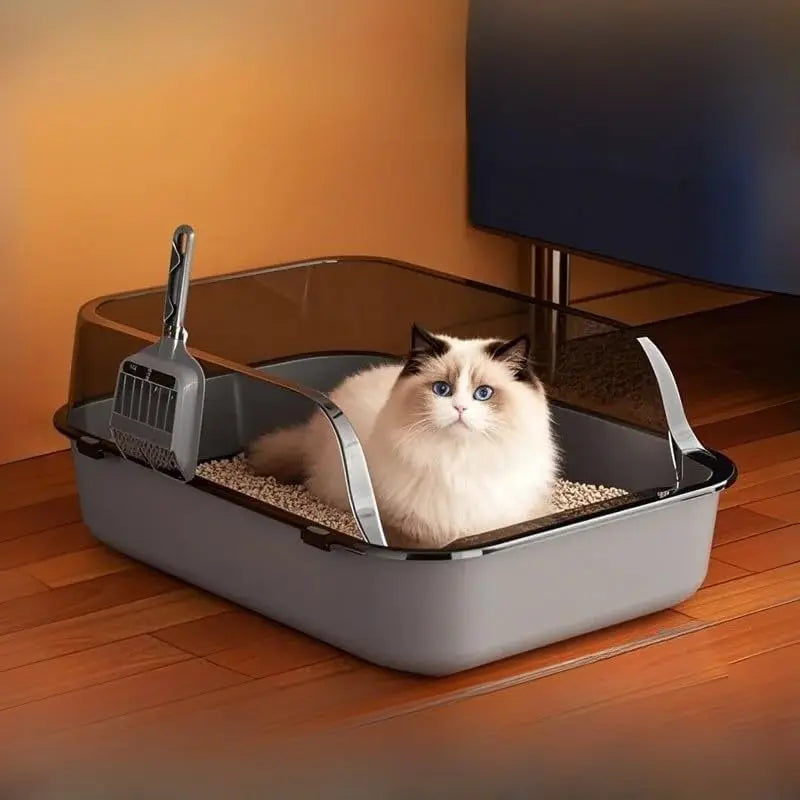 Semi-Enclosed Cat Litter Box with High Sides
