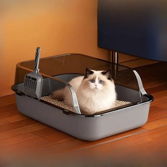 Semi-Enclosed Cat Litter Box with High Sides