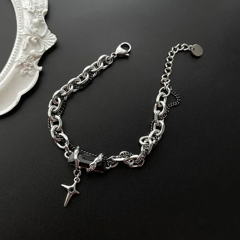 Retro Black Zircon Stainless Steel Chain Bracelet