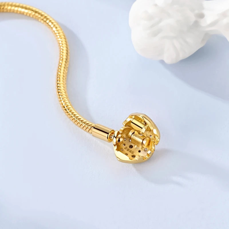 925 Sterling Silver Gold-Plated Heart Charm Bracelet