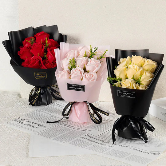 9 Head Soap Rose Flower Bouquet Gift Decoration