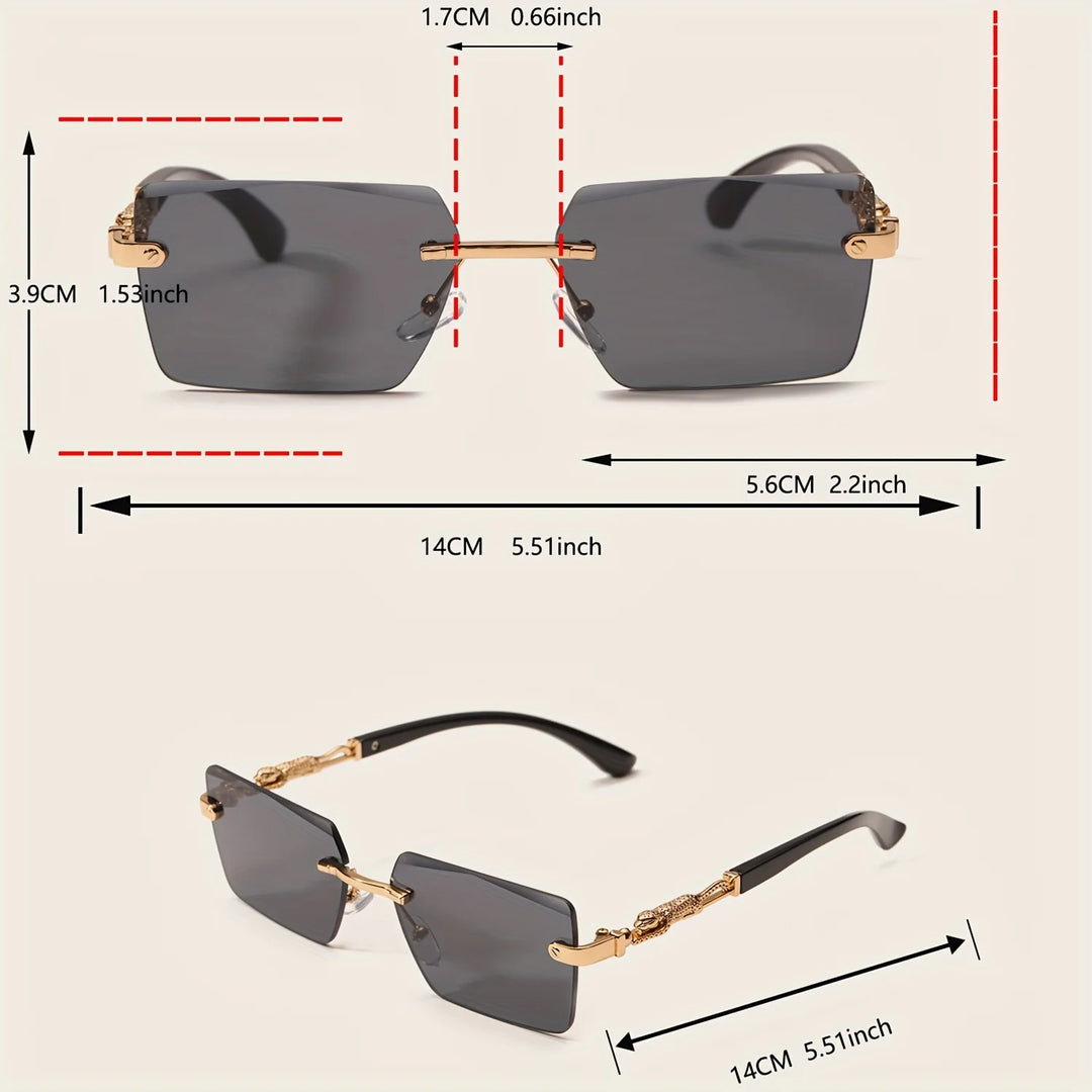 Rimless Rectangle Sunglasses with Gold Temples