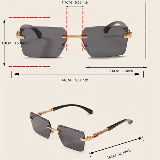 Rimless Rectangle Sunglasses with Gold Temples