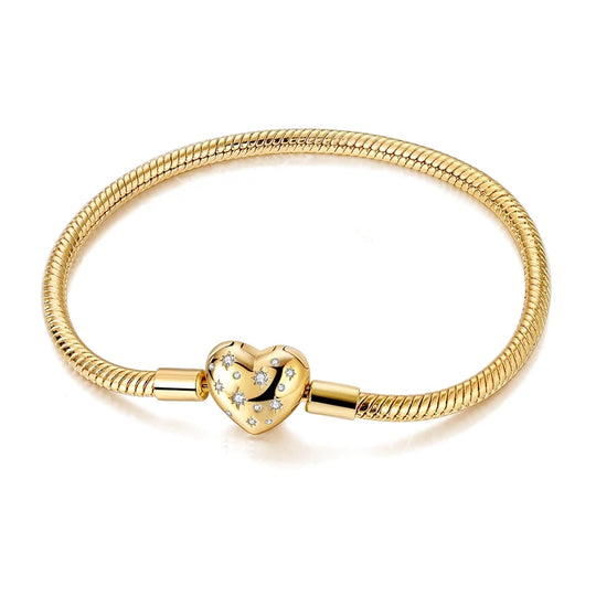 925 Sterling Silver Gold-Plated Heart Charm Bracelet