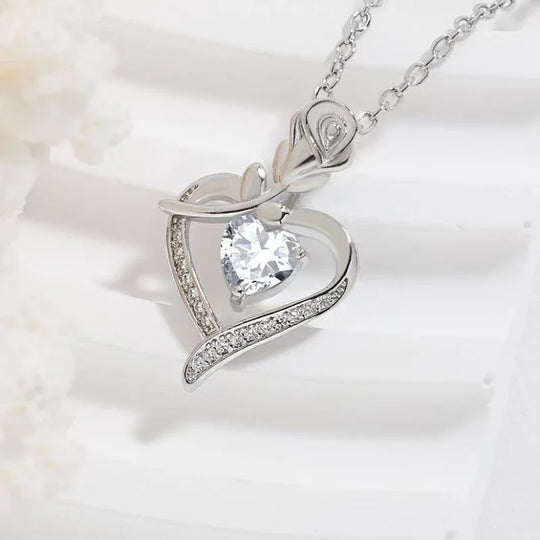 Heart Pendant Necklace for Mom with Rhinestones