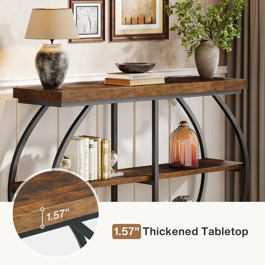 Industrial 3-Tier Console Table with Storage Shelves