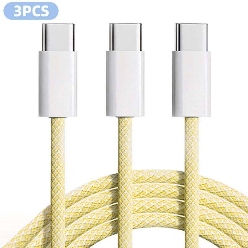 3-Pack 60W Braided USB-C to USB-C Cables