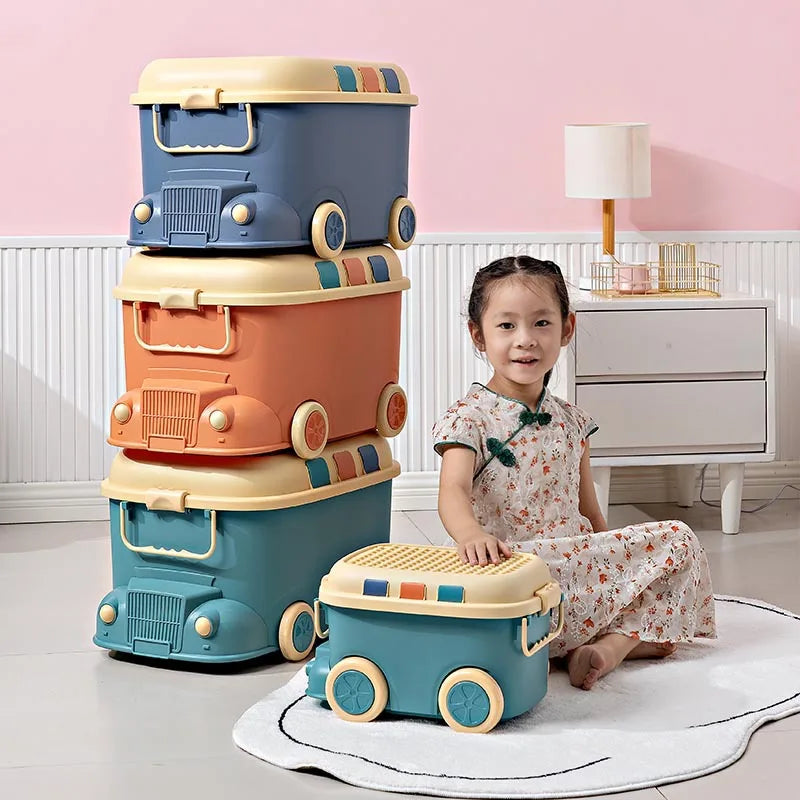 Kids Bus Storage Box with Wheels 12L Plastic Organizer
