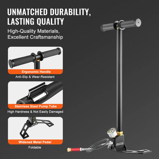 3-Stage PCP Hand Pump with Pressure Gauge