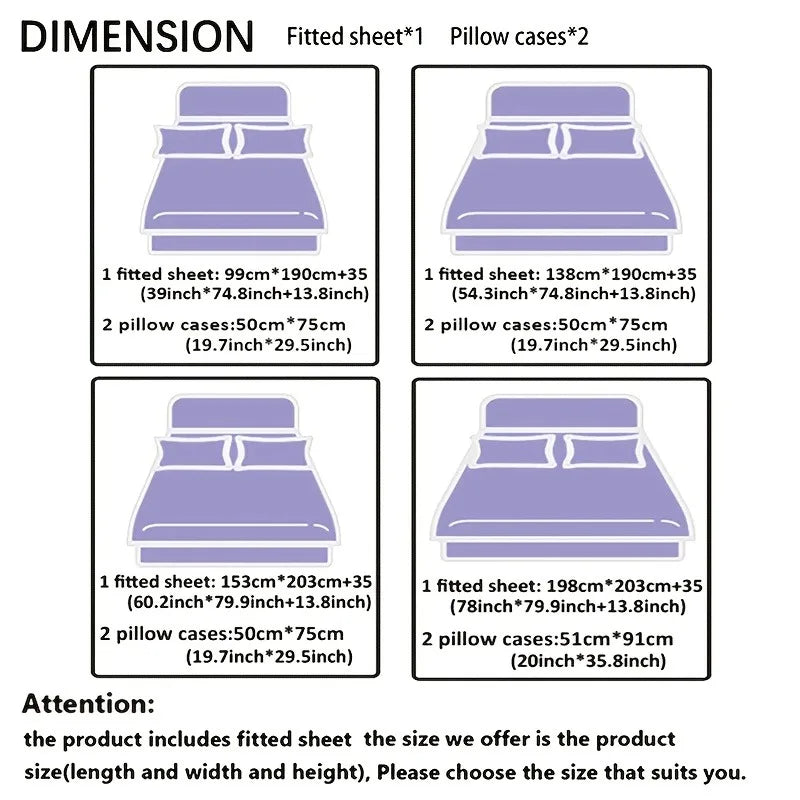 3-Piece Digital Print Deep Pocket Fitted Sheet Set