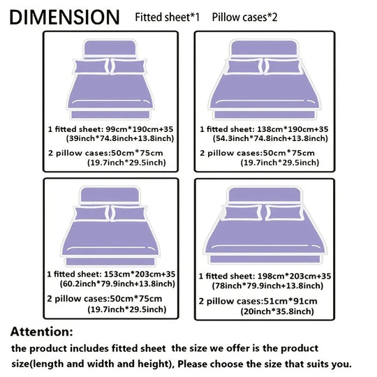 3-Piece Digital Print Deep Pocket Fitted Sheet Set