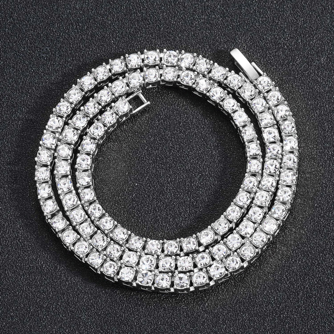 5MM Rhinestone Tennis Chain Necklace – Silver Link Chain