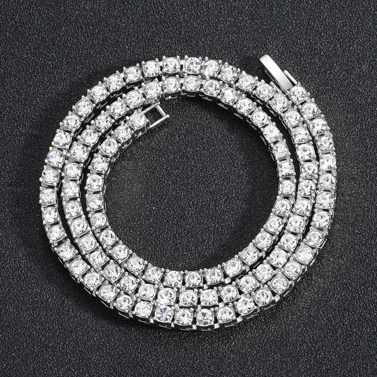 5MM Rhinestone Tennis Chain Necklace – Silver Link Chain
