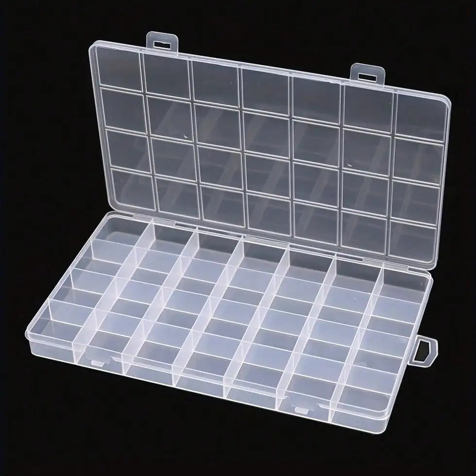 28-Grid Plastic Jewelry Storage Organizer Box with Removable Dividers