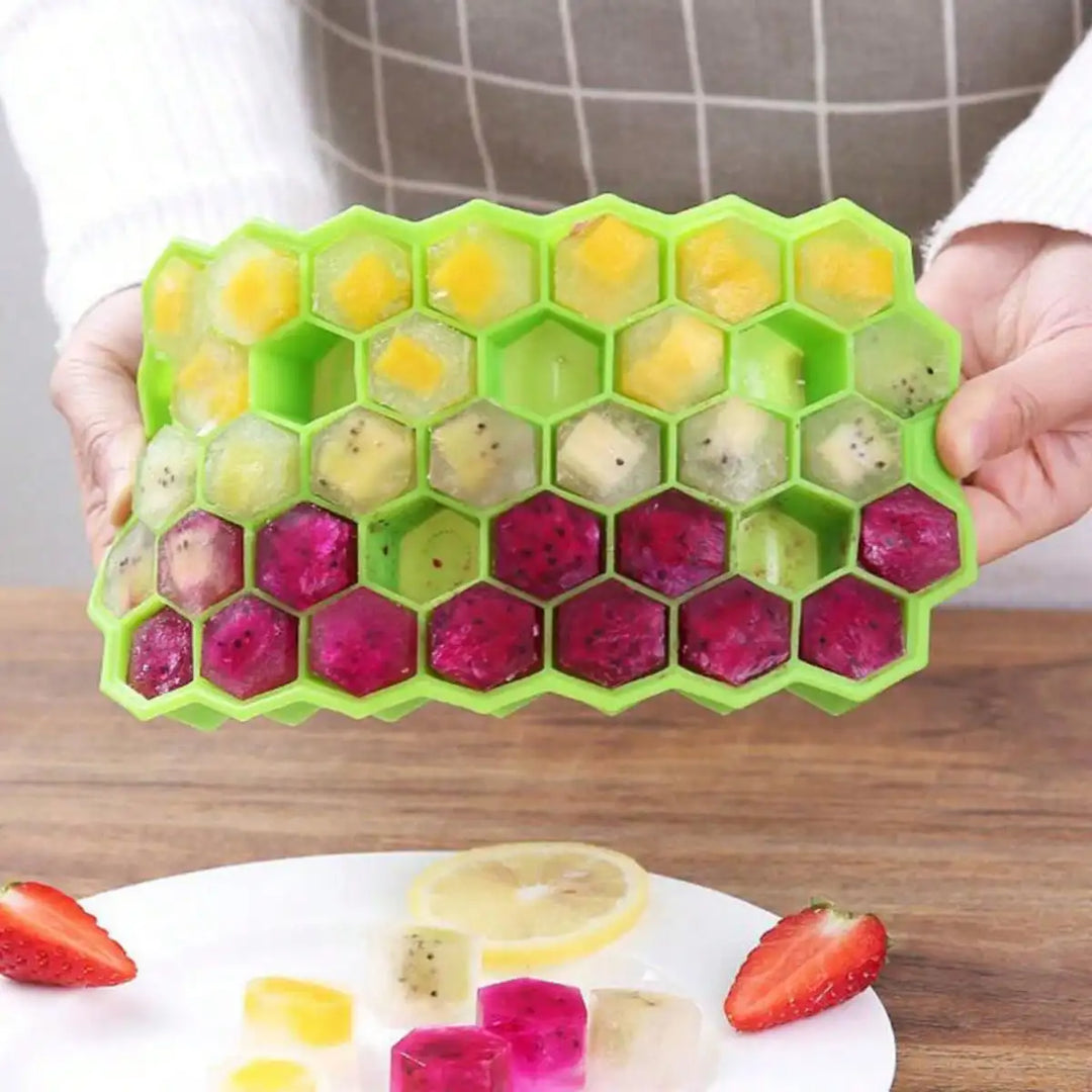 Silicone Honeycomb Ice Cube Tray with Cover 37-Cell Mold