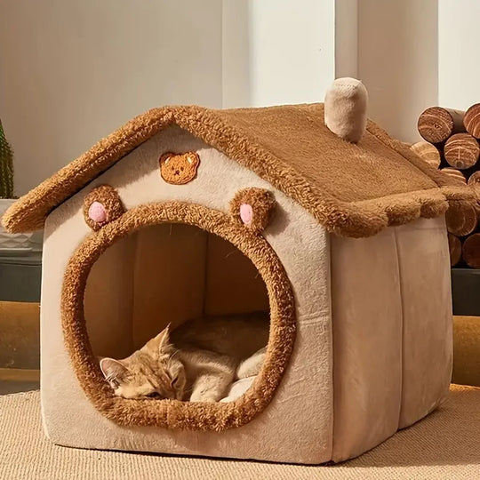 Foldable Washable Plush Pet House Bed for Cats &amp; Small Dogs
