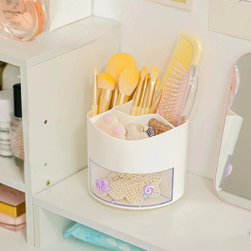 Cute Rotating Pen Holder with Drawer Storage Organizer
