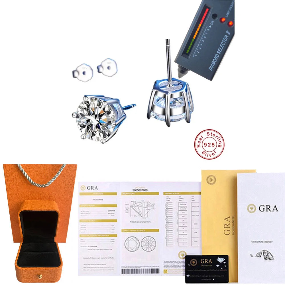 925 Sterling Silver Moissanite Stud Earrings for Women