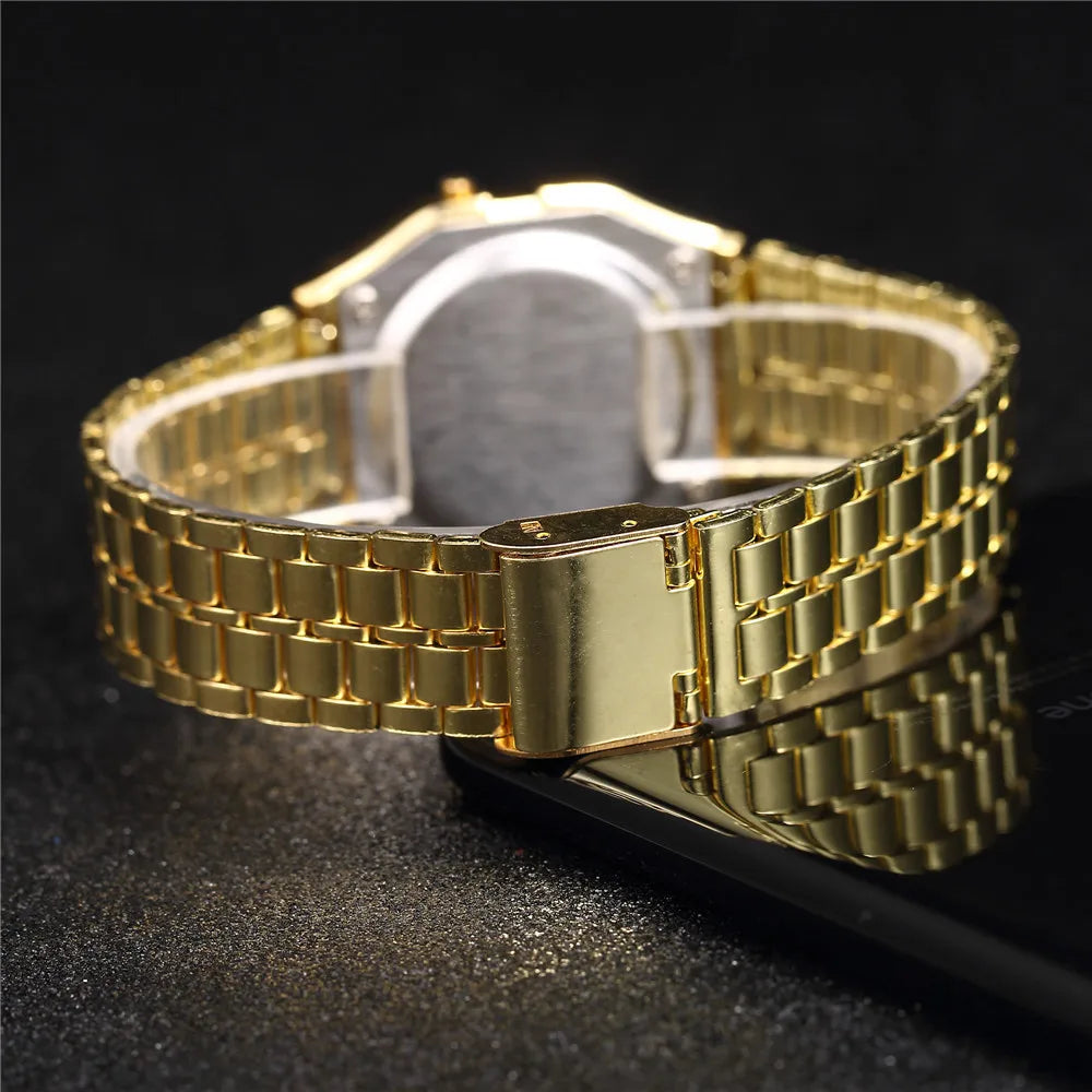Vintage Digital LED Watch with Stainless Steel Bracelet