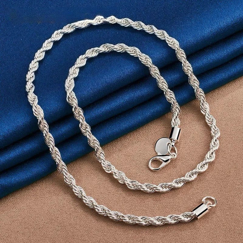 925 Sterling Silver Rope Chain Necklace &amp; Bracelet Set