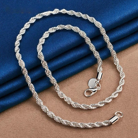 925 Sterling Silver Rope Chain Necklace &amp; Bracelet Set