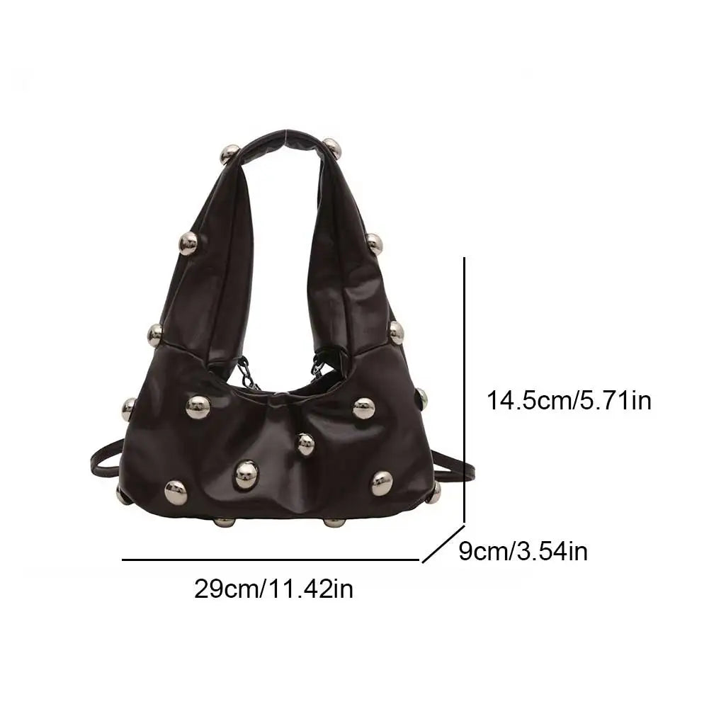Studded PU Leather Hobo Shoulder Bag for Women