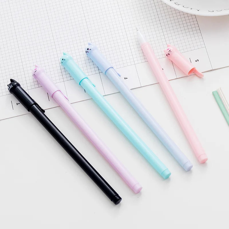 Cute Cat Gel Pen Set 0.38mm Black Ink (6 Pack)