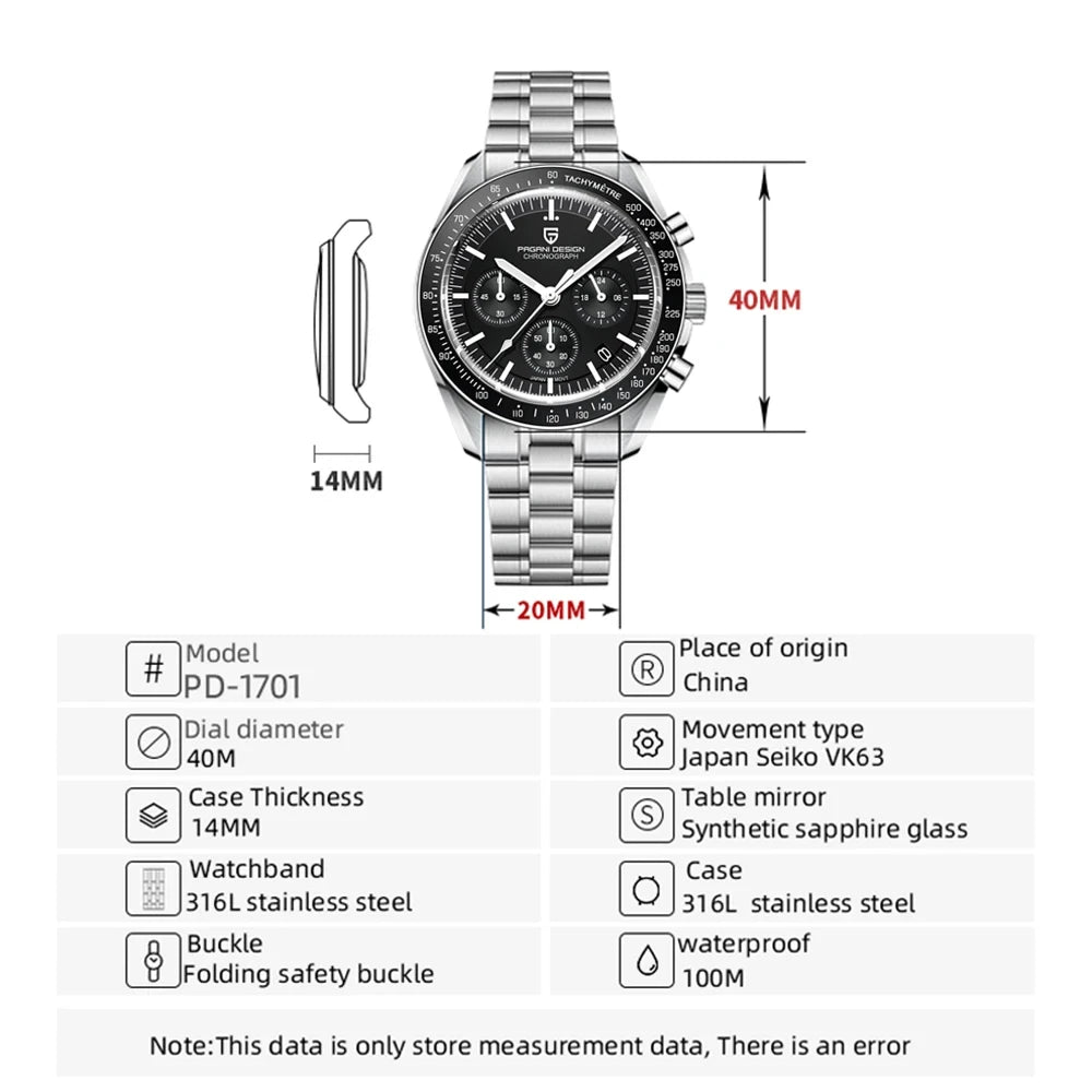 PAGANI DESIGN PD-1701 VK63 Quartz Chronograph Watch