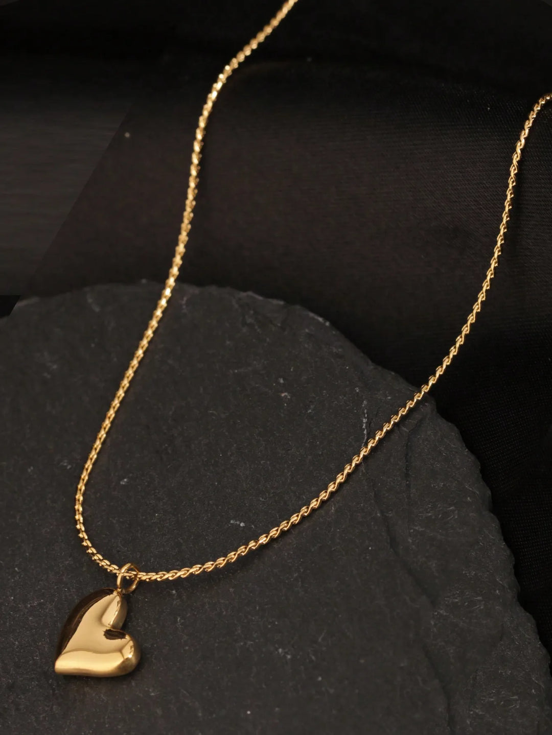 18K Gold-Tone Curved Heart Pendant Necklace for Women