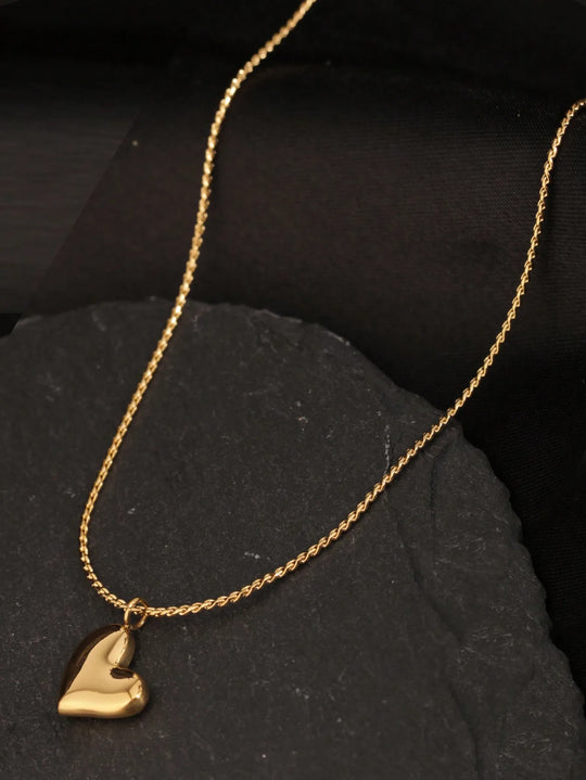 18K Gold-Tone Curved Heart Pendant Necklace for Women
