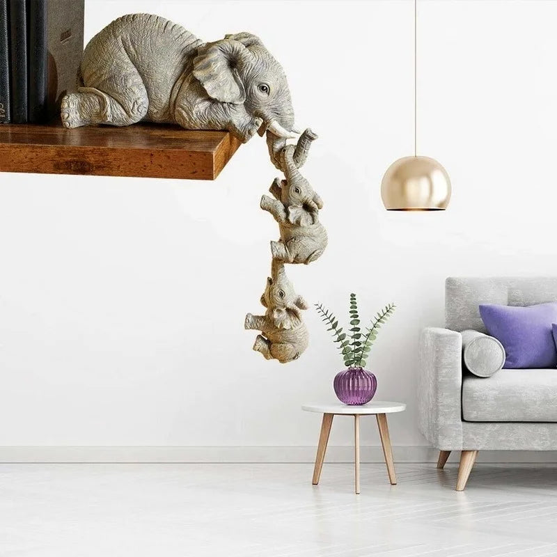 3-Piece Resin Elephant Family Shelf Figurine Set